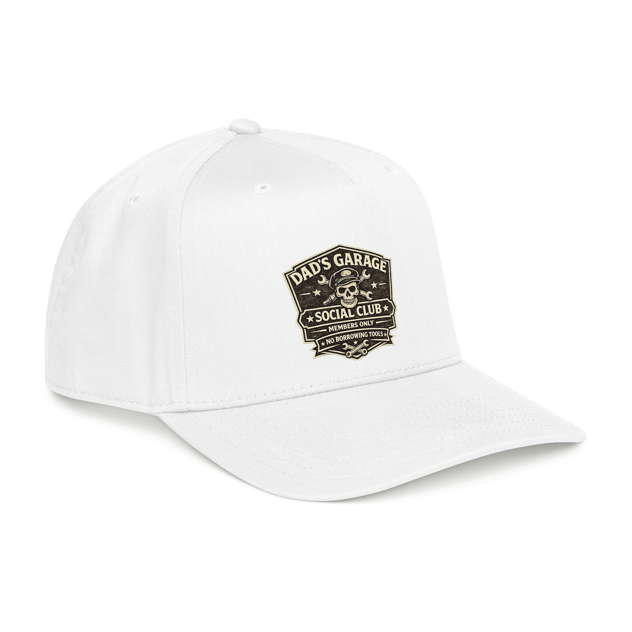 Dad's Garage Social Club Baseball Cap — Vintage Mechanic Snapback Hat - Creations by Chris and Carlos