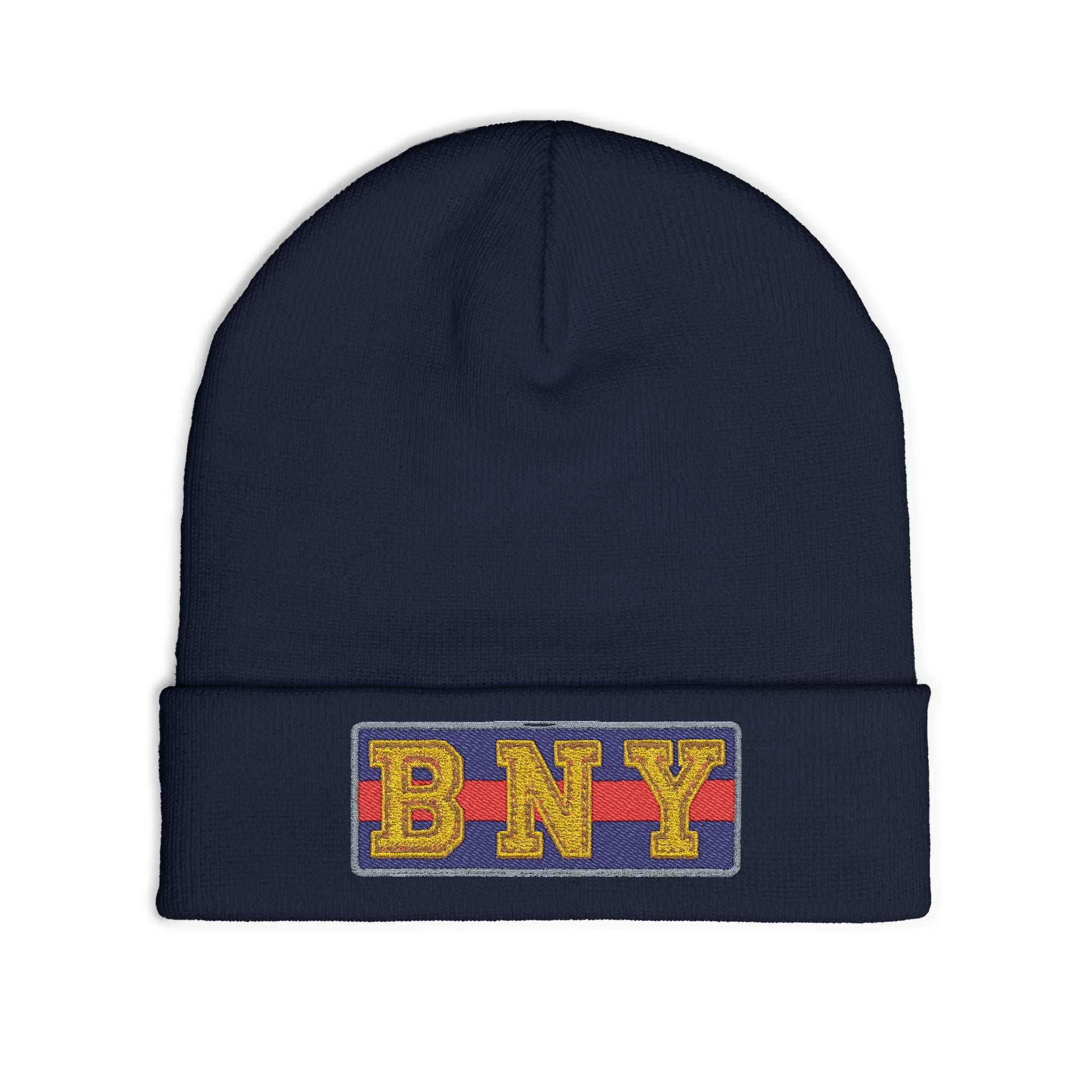 BNY Embroidered Knit Beanie – Vintage Letter Patch Winter Hat - Creations by Chris and Carlos