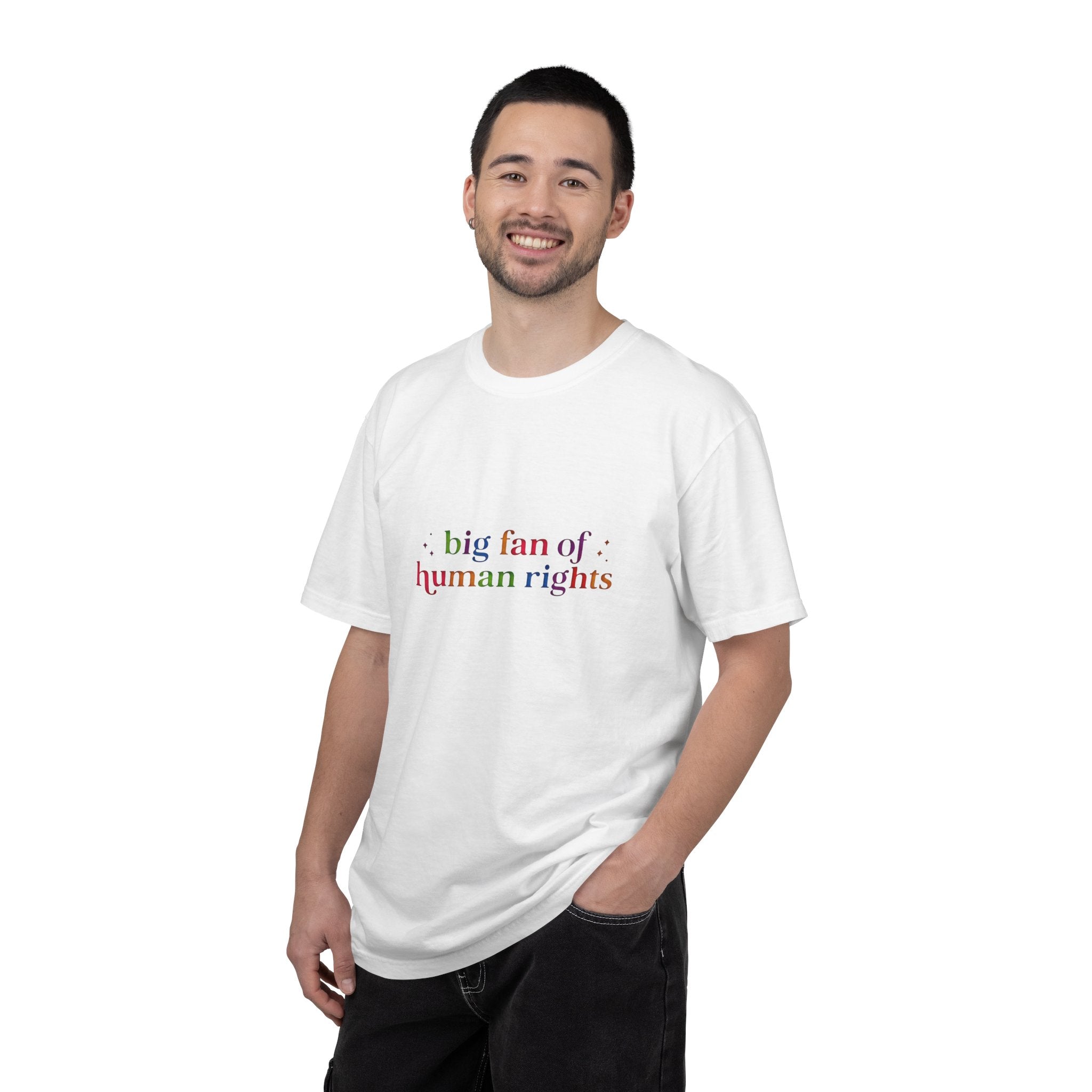 T-Shirt — "Big Fan of Human Rights" Graphic Tee (Equality & Activism Icons) - Creations by Chris and Carlos