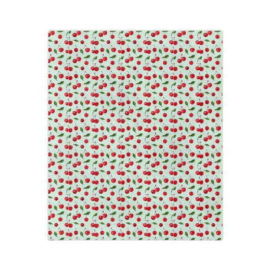 The Sugar Shack Diner Cherry Pattern Velveteen Microfiber Blanket — Cute Retro Fruit Throw - Creations by Chris and Carlos