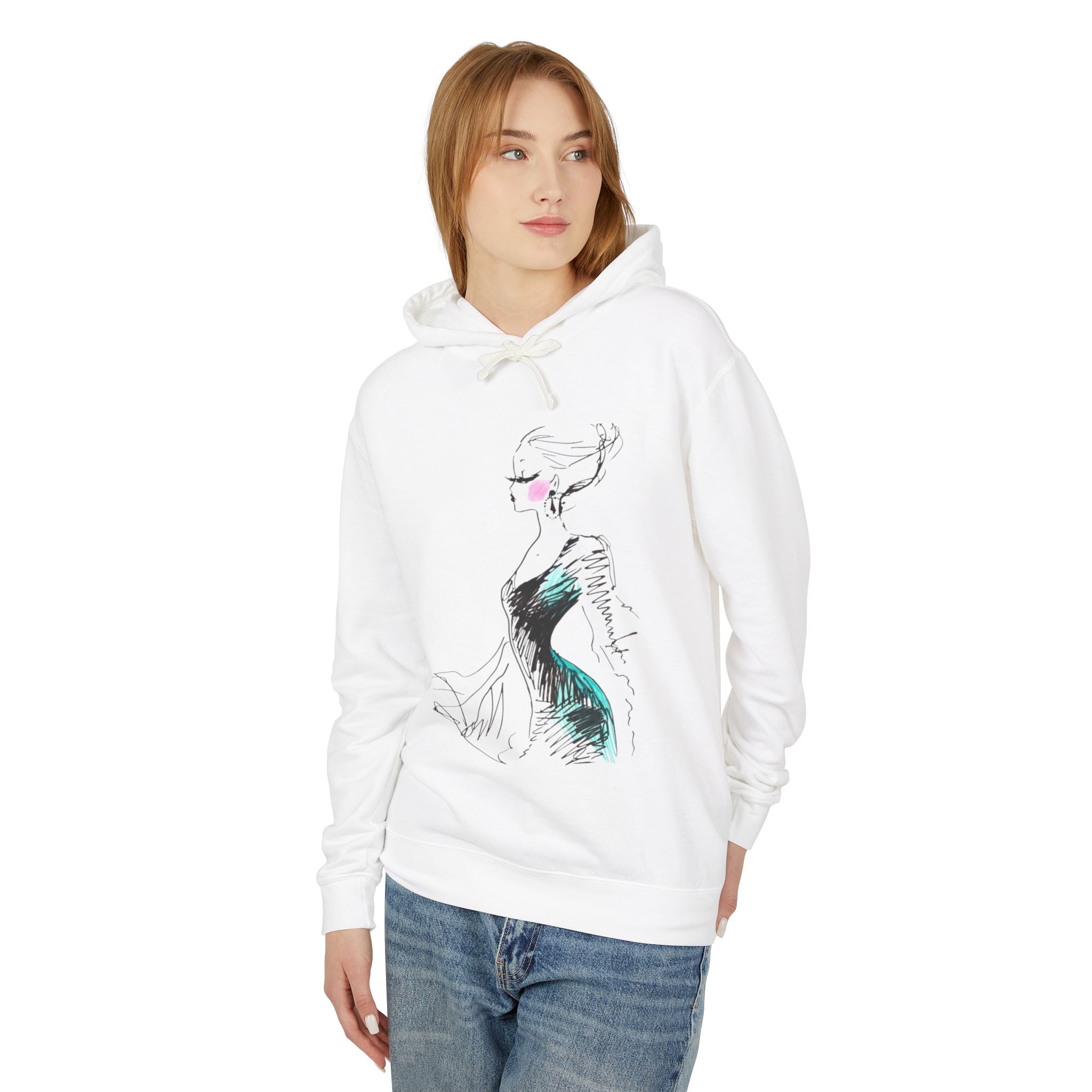 Fashion Sketch Hoodie — Elegant Brushstroke Dress Illustration - Creations by Chris and Carlos