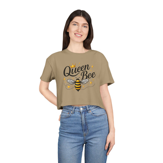 Queen Bee Crop Tee – Women's Bee Graphic Short Sleeve Top - Creations by Chris and Carlos