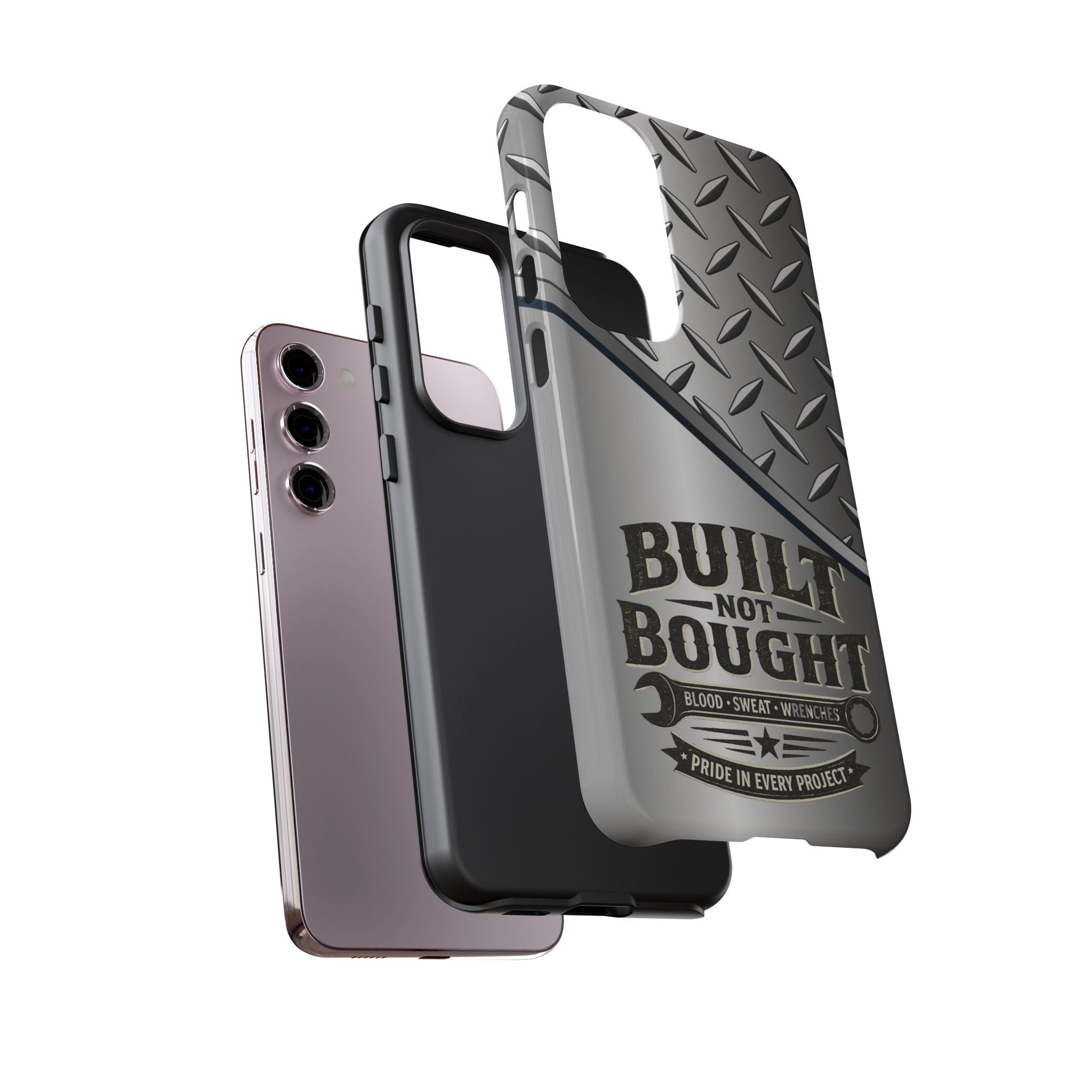 Built Not Bought Metal Diamond-Plate Phone Case — Rugged Tool Lover Gift - Creations by Chris and Carlos