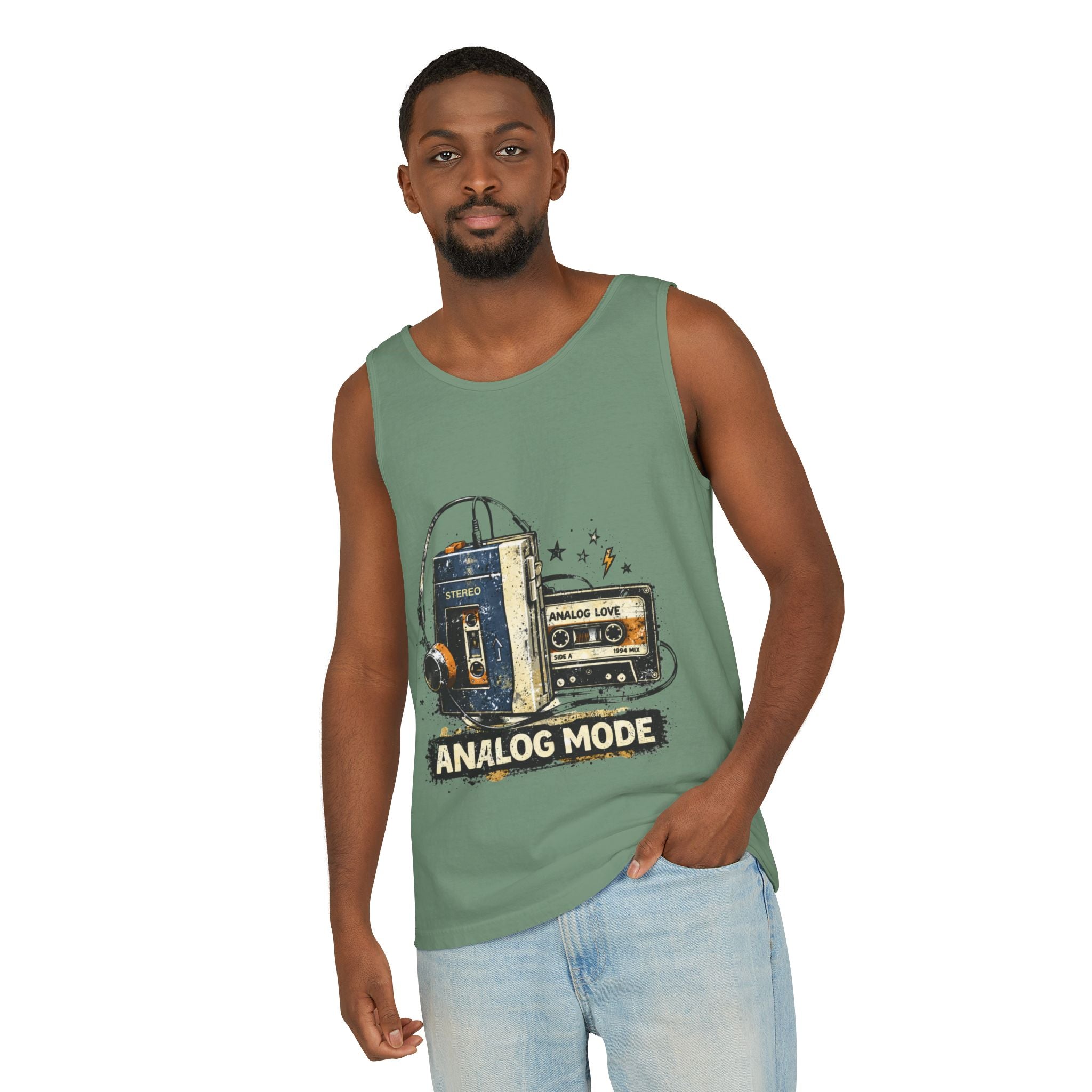 Analog Mode Tank Top — Retro Cassette & Headphones Vintage Music Tee - Creations by Chris and Carlos