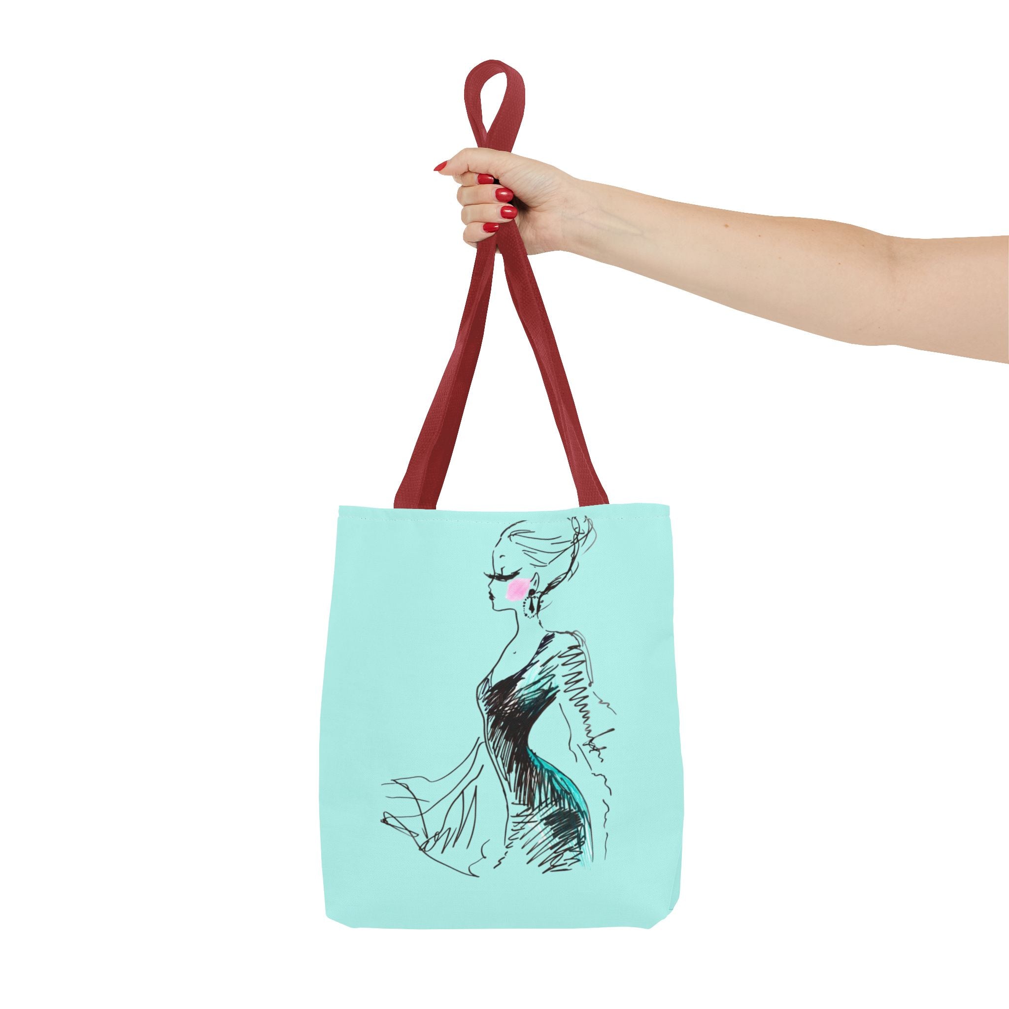 Fashion Sketch Tote Bag – Chic Aqua Illustration Tote - Creations by Chris and Carlos
