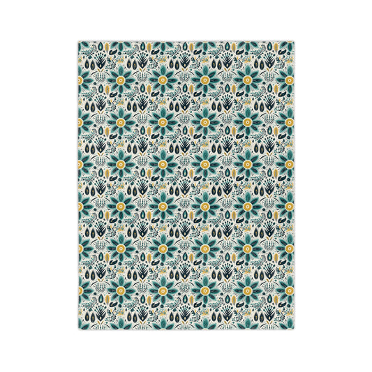 Sol y Alegría (Sun and Joy) Collection-Floral Teal Velvet Microfiber Blanket Boho Flower Pattern Throw - Creations by Chris and Carlos