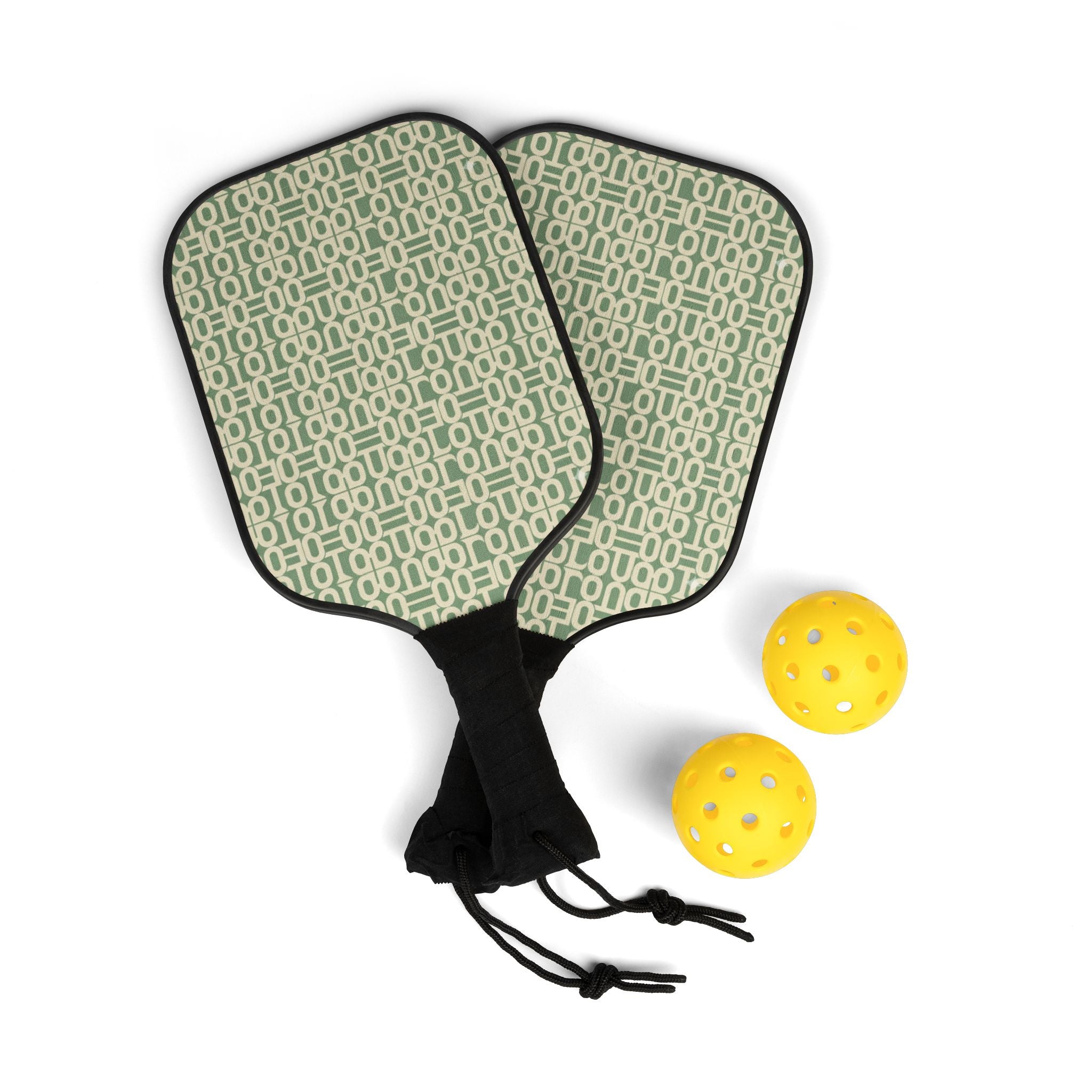 Pickleball Paddles & Balls Set — Retro Geometric Mint Design Kit - Creations by Chris and Carlos
