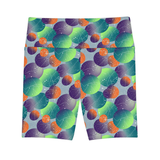 Multi Bubble Print Women's Workout Shorts — High-Waist Activewear Bike Shorts - Creations by Chris and Carlos