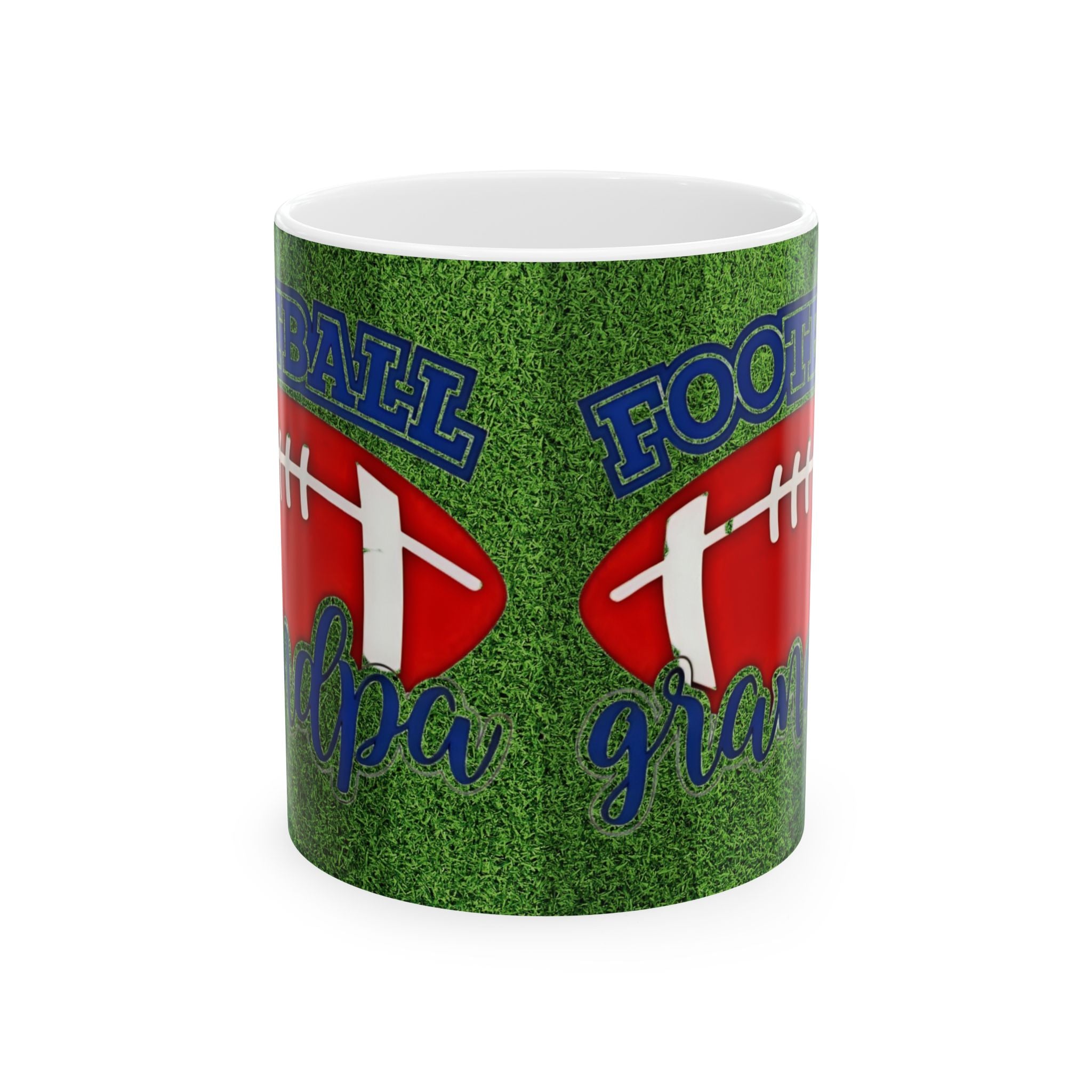 Football Papa Grandpa Ceramic Mug — 11oz/15oz Grassy Field Coffee Cup - Creations by Chris and Carlos