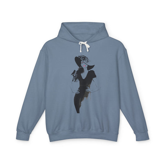 Retro Femme Fashion Hoodie — Vintage Black & White Glamour Illustration - Creations by Chris and Carlos