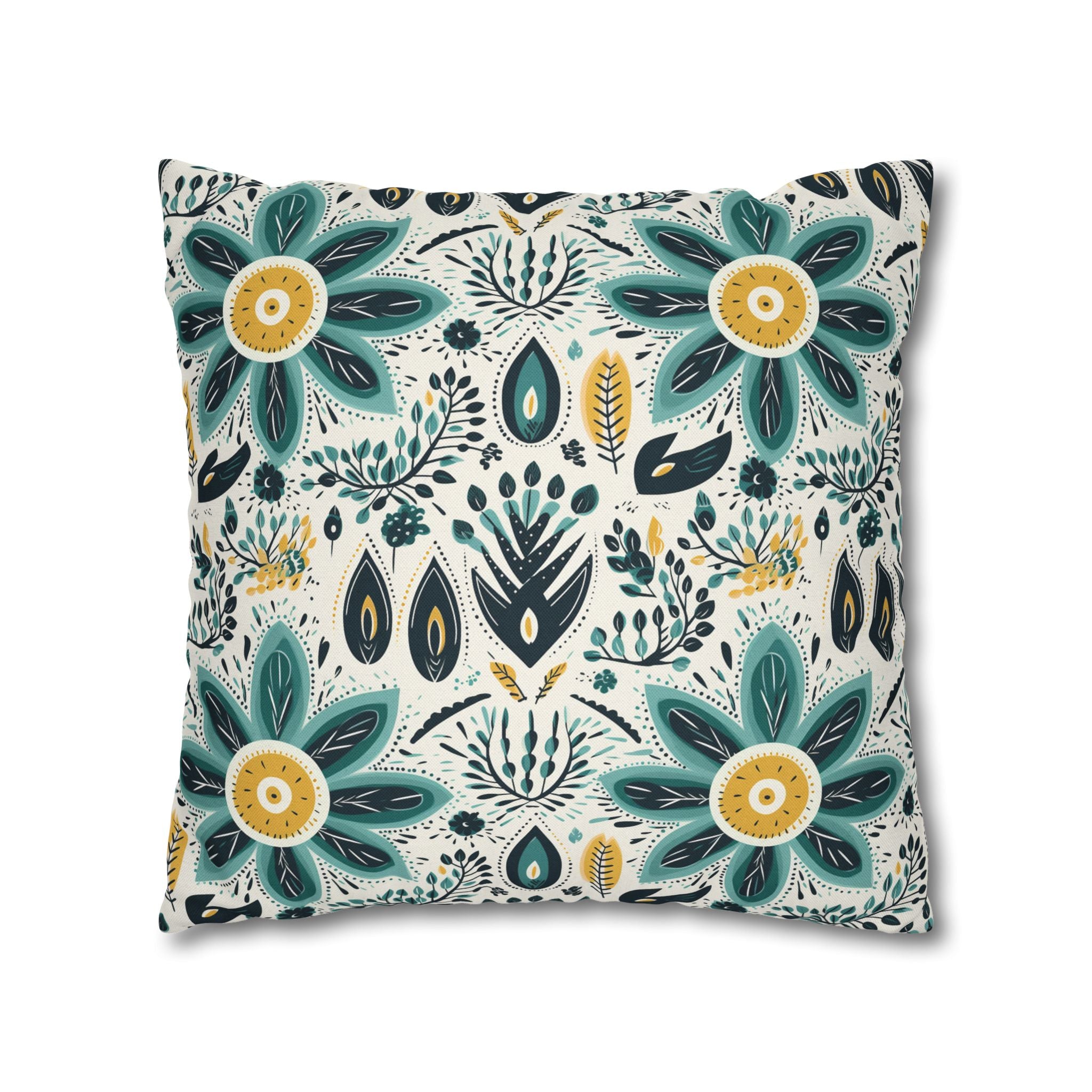 Sol y Alegría (Sun and Joy) Collection- Cactus Succulent Pattern Microfiber Blanket Soft Velveteen Throw for Home & Garden LoversFloral Folk-Pattern Square Pillowcase — Teal & Mustard Decorative Throw Pillow Cover - Creations by Chris and Carlos
