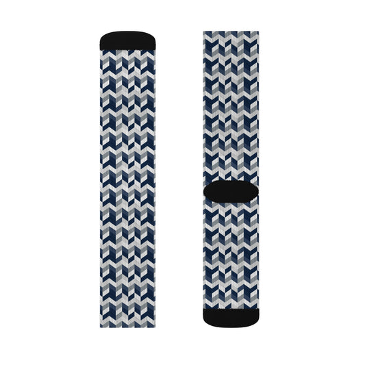 Prism Point Athletic Collection- Geometric Navy Knit-Pattern Sublimation Socks - Creations by Chris and Carlos