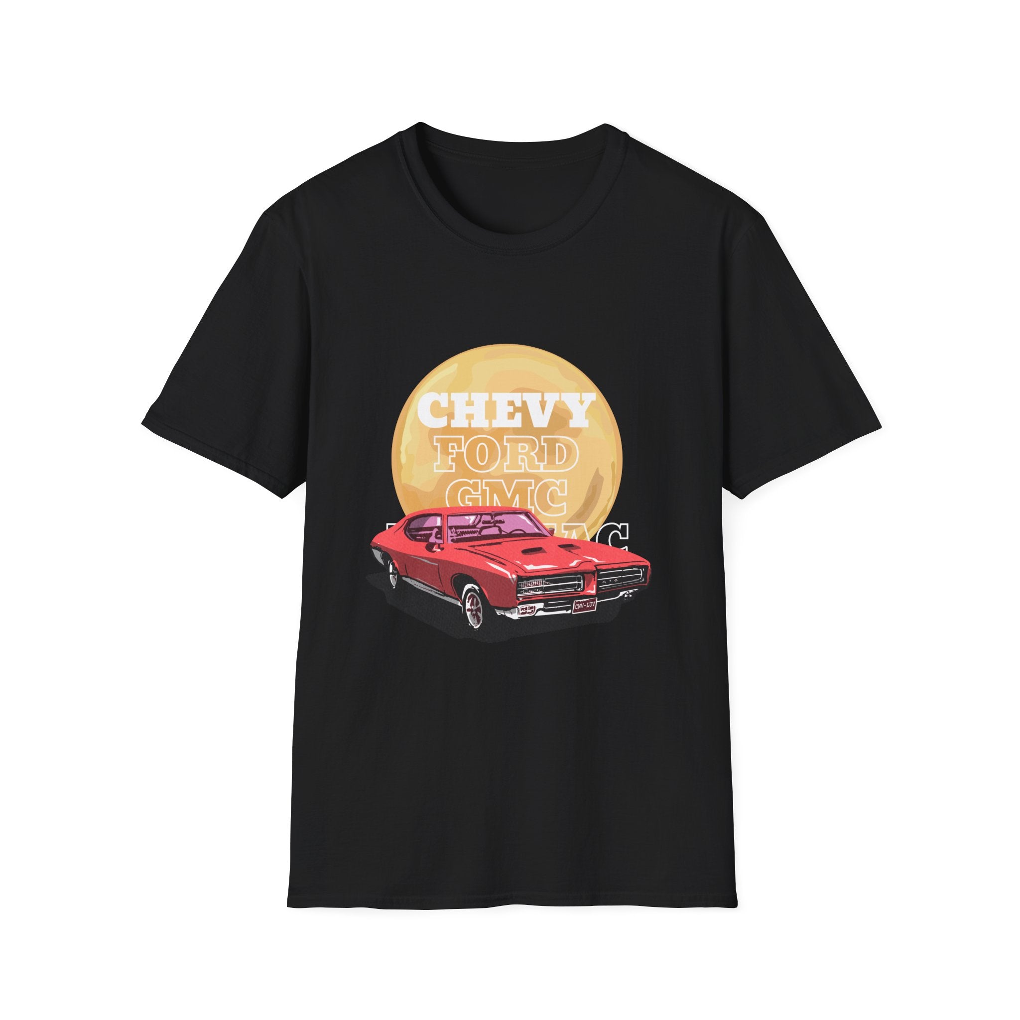 Vintage Muscle Car T-Shirt — "Chevy Ford Come Racing" Retro Red Classic Car Tee - Creations by Chris and Carlos