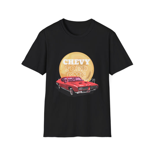 Vintage Muscle Car T-Shirt — "Chevy Ford Come Racing" Retro Red Classic Car Tee - Creations by Chris and Carlos