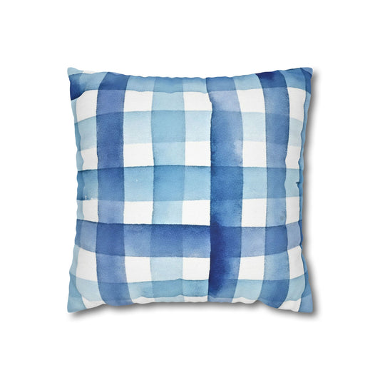 The Artisanal Flora Gallery Blue Watercolor Plaid Pillowcase — Square Decorative Throw Pillow Cover - Creations by Chris and Carlos