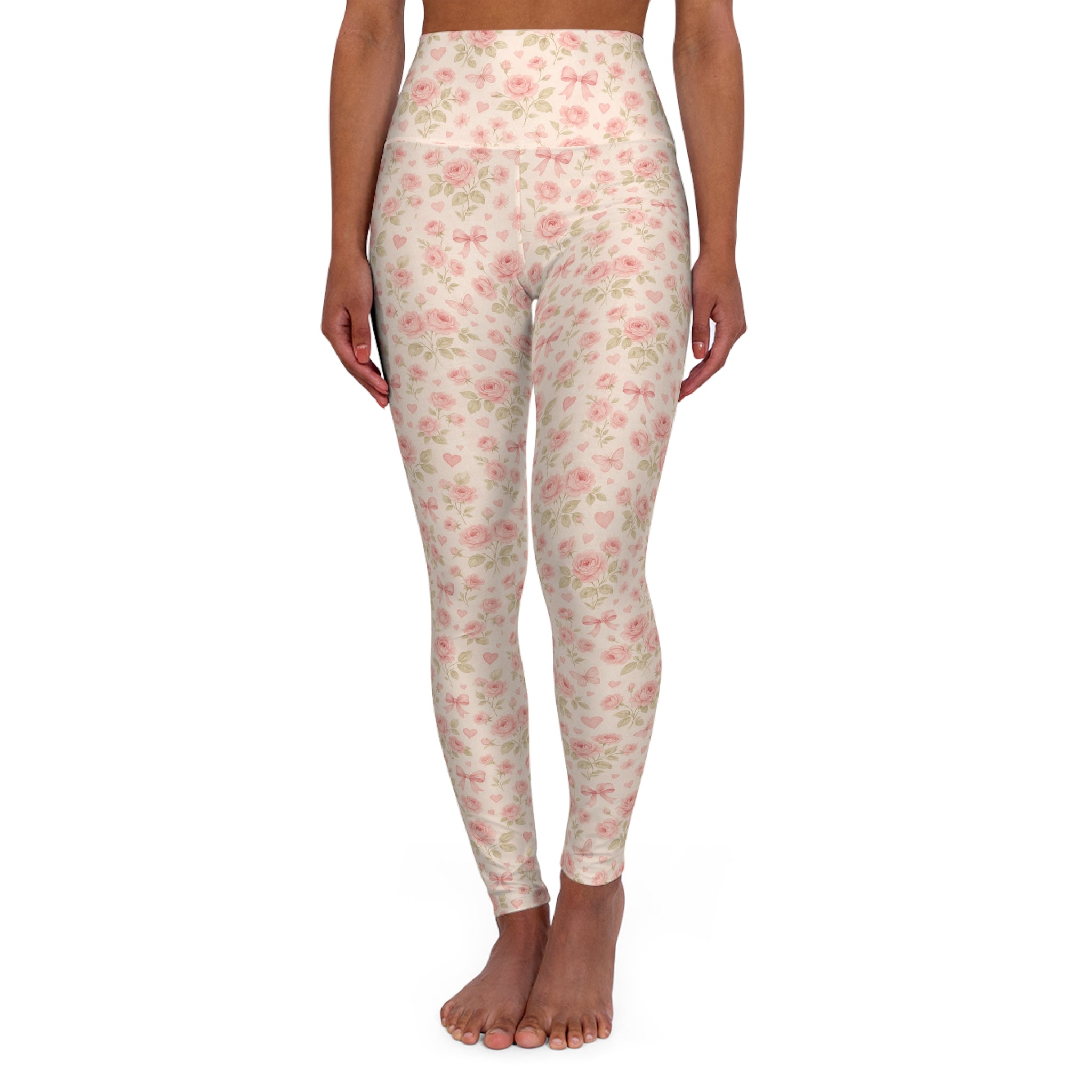 Floral High-Waist Yoga Leggings — Pastel Rose All-Over Print - Creations by Chris and Carlos