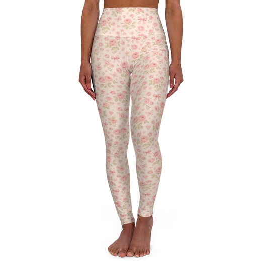 Floral High-Waist Yoga Leggings — Pastel Rose All-Over Print - Creations by Chris and Carlos