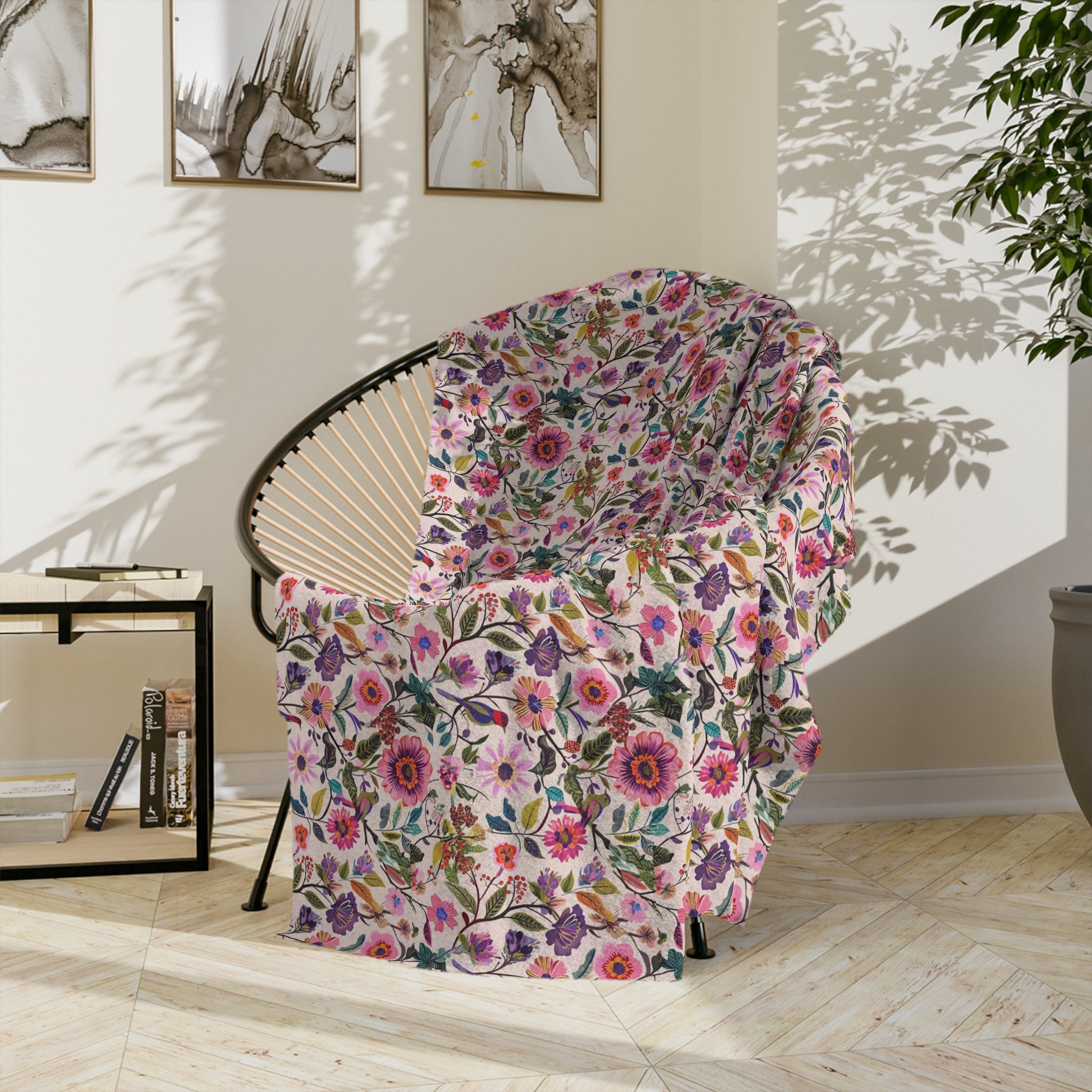 Floral Velveteen Microfiber Blanket — Pink Garden Rose Pattern, Soft Cozy Throw for Bedroom & Gifts - Creations by Chris and Carlos
