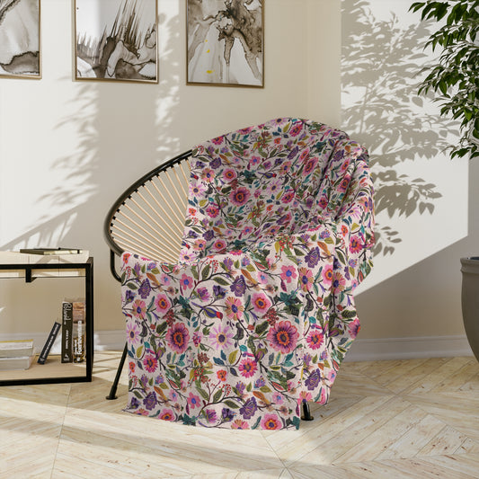 Floral Velveteen Microfiber Blanket — Pink Garden Rose Pattern, Soft Cozy Throw for Bedroom & Gifts - Creations by Chris and Carlos