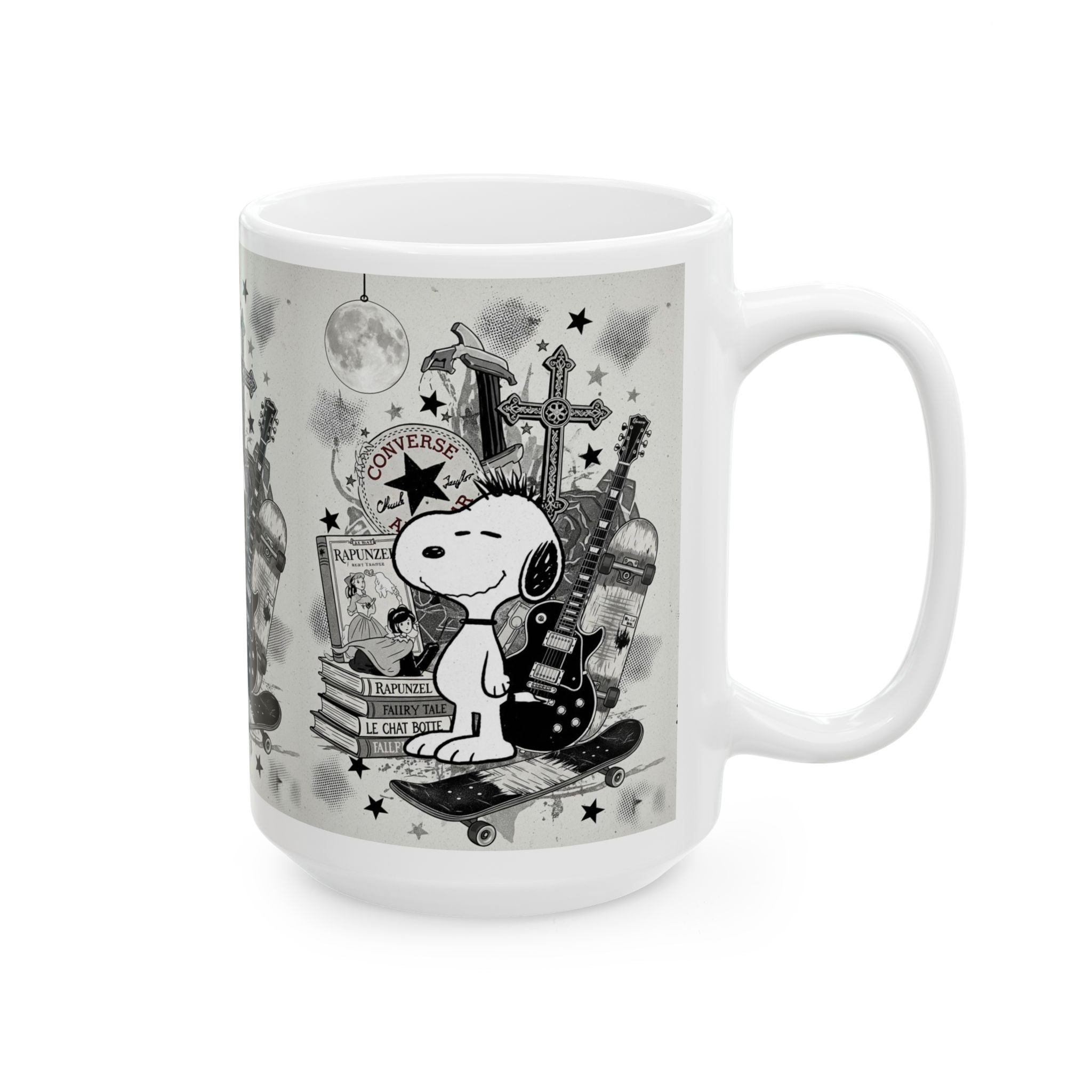 Snoopy Rocker Ceramic Mug – Vintage Skateboard & Guitar Coffee Cup (11oz/15oz) - Creations by Chris and Carlos