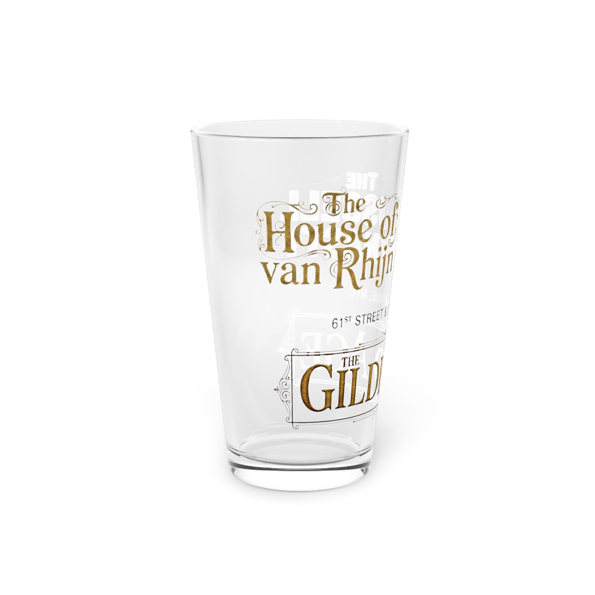 16oz Pint Glass — Vintage 'House of van Rhijn' Gilded Age Typography Beer Glass - Creations by Chris and Carlos