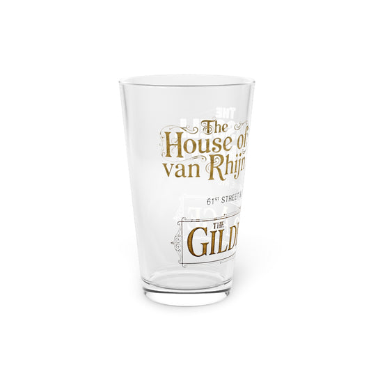 16oz Pint Glass — Vintage 'House of van Rhijn' Gilded Age Typography Beer Glass - Creations by Chris and Carlos