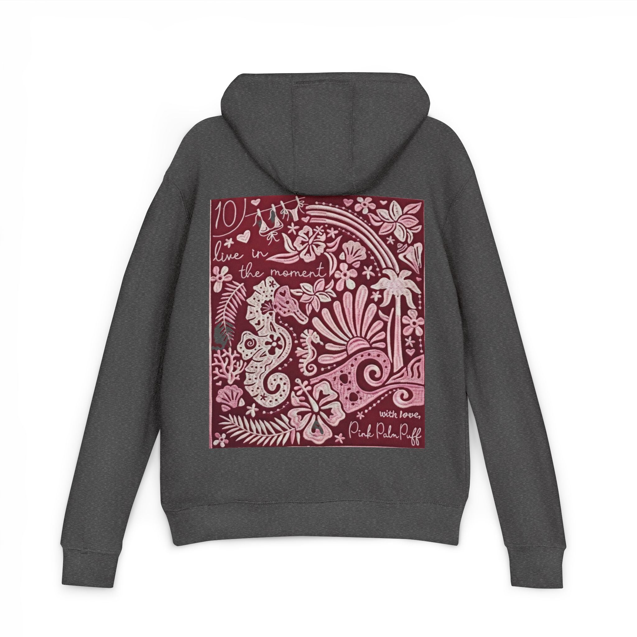 Coastal Bandana Art Hoodie — "Live in the Moment" Seahorse Design - Creations by Chris and Carlos