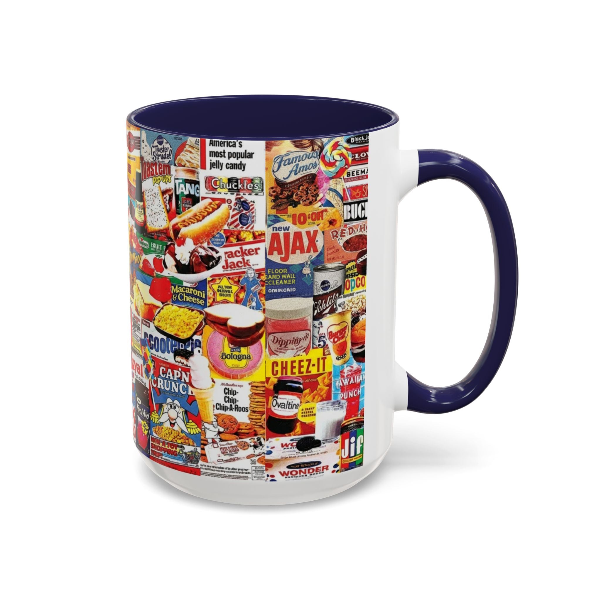 Retro Snack Collage Mug — Vintage Candy & Cereal Packaging Accent Coffee Mug - Creations by Chris and Carlos