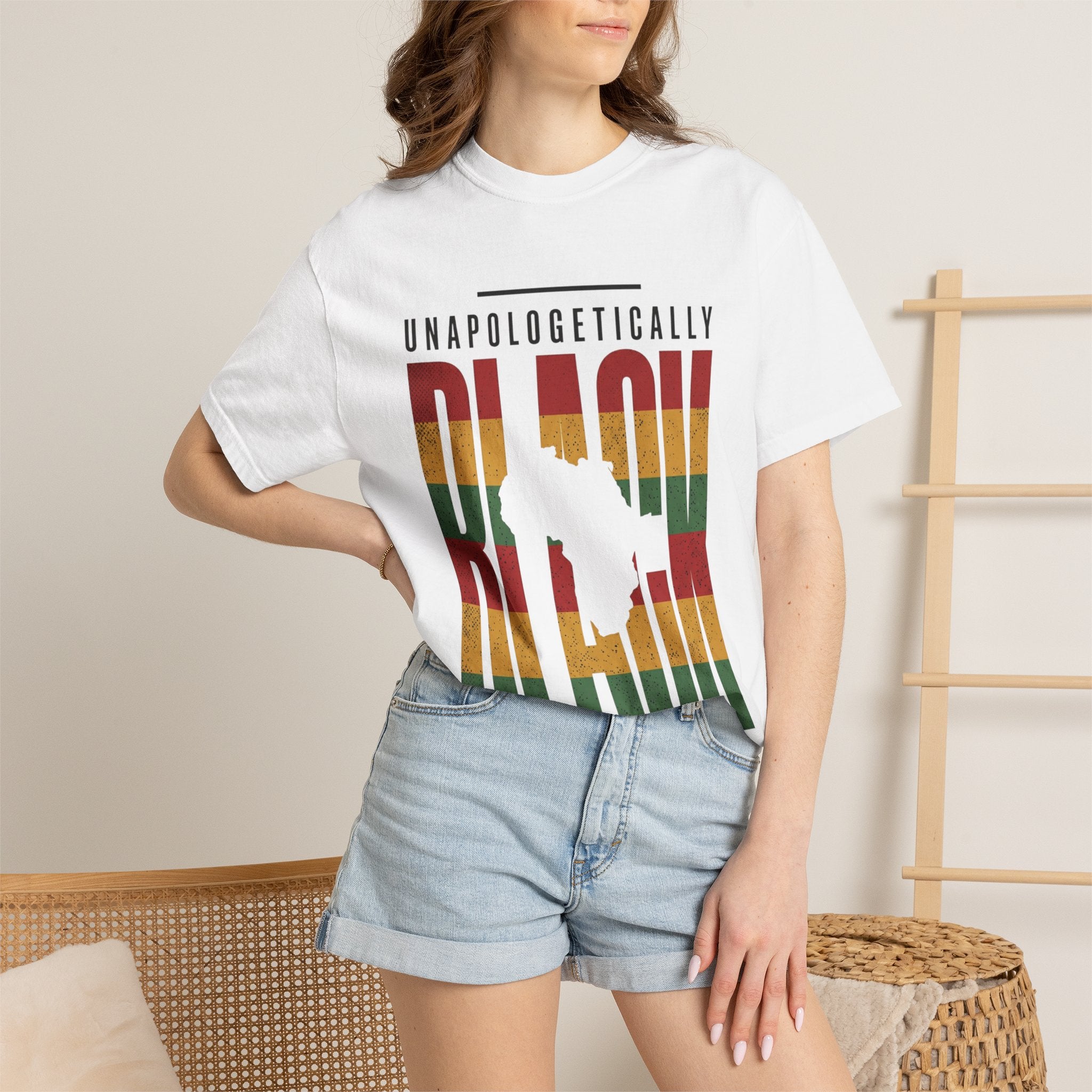 Unapologetically Black T-Shirt — Retro Pan-African Stripes - Creations by Chris and Carlos