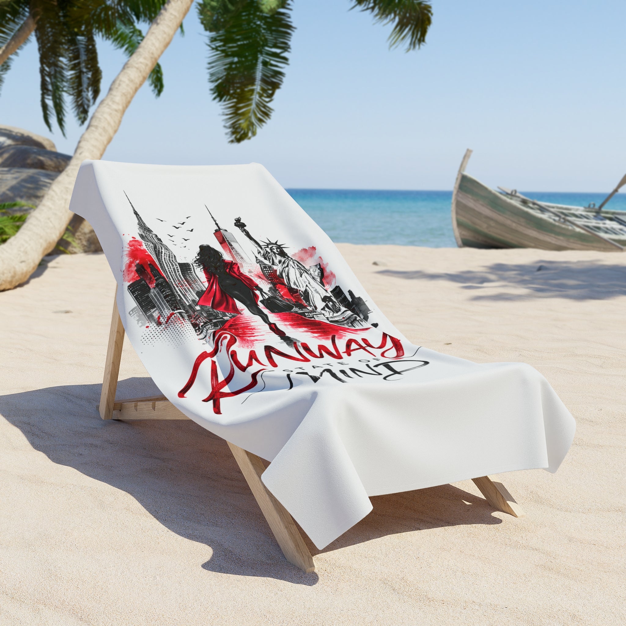 Runaway Mind Beach Towel — Urban Skyline Red & Black Graphic - Creations by Chris and Carlos