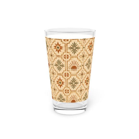 Pint Glass — Southwestern Geometric 16oz Beer Glass (Desert Sun Tile Pattern) - Creations by Chris and Carlos