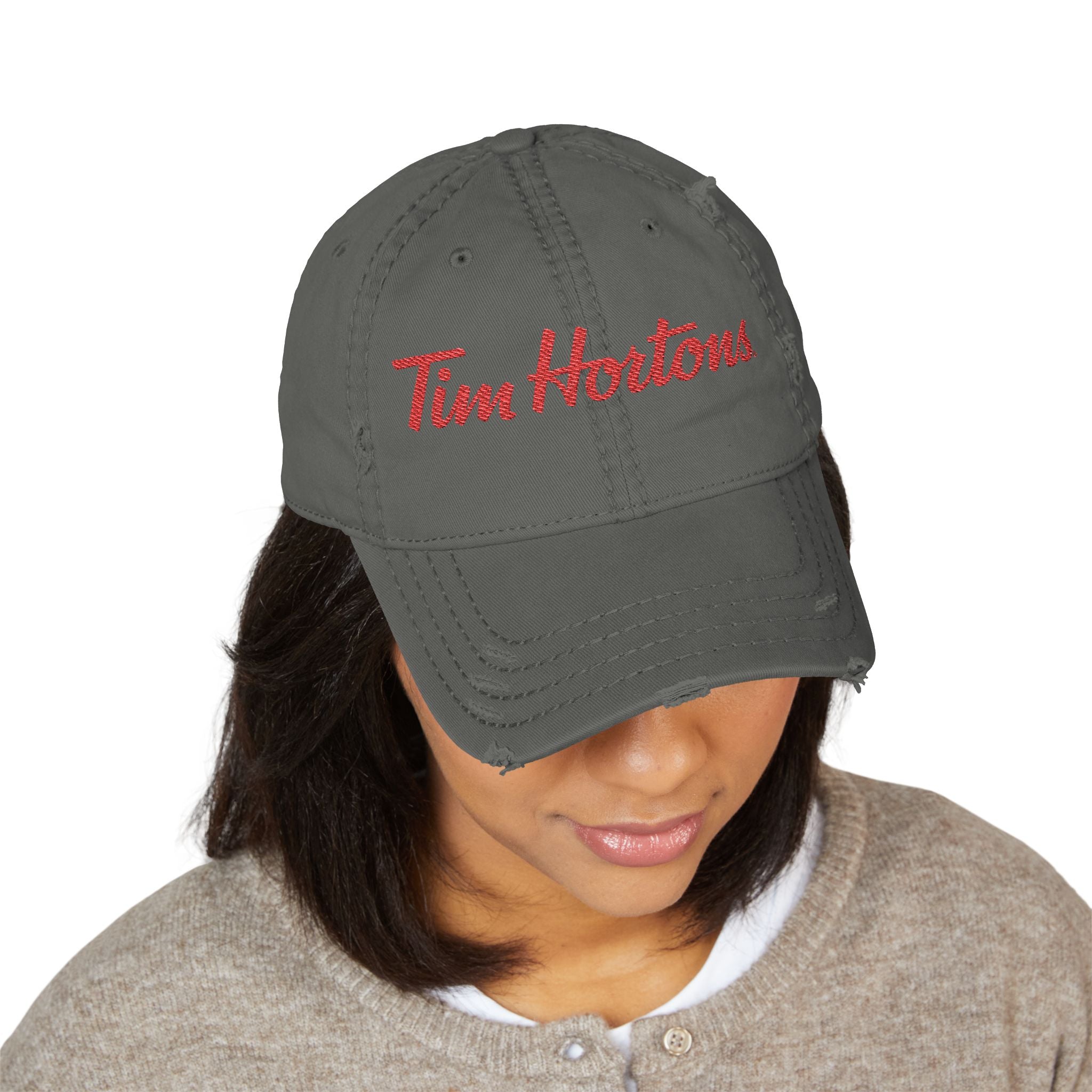 Tim Hortons Embroidered Distressed Dad Hat — Washed Vintage Baseball Cap - Creations by Chris and Carlos