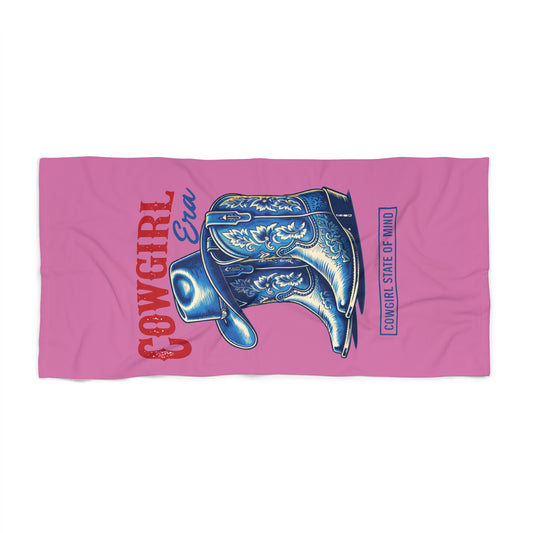 Cowgirl Era Beach Towel — Pink Western Cowboy Boots Design - Creations by Chris and Carlos