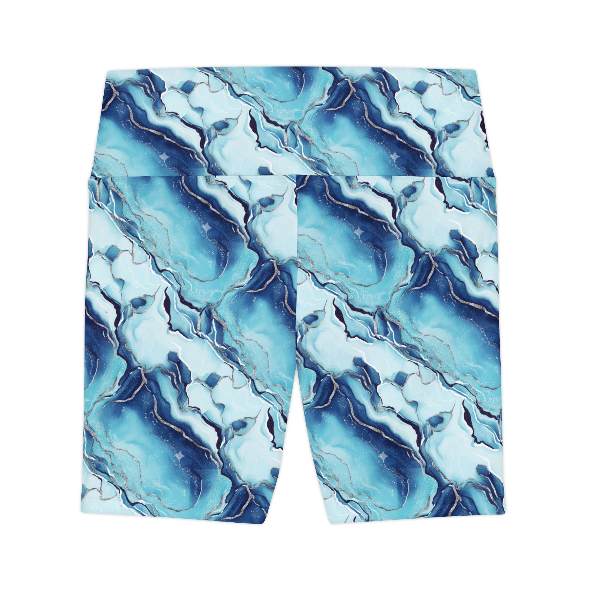 Marble Swirl Women's Workout Shorts — Navy Gold Athletic Biker Shorts - Creations by Chris and Carlos