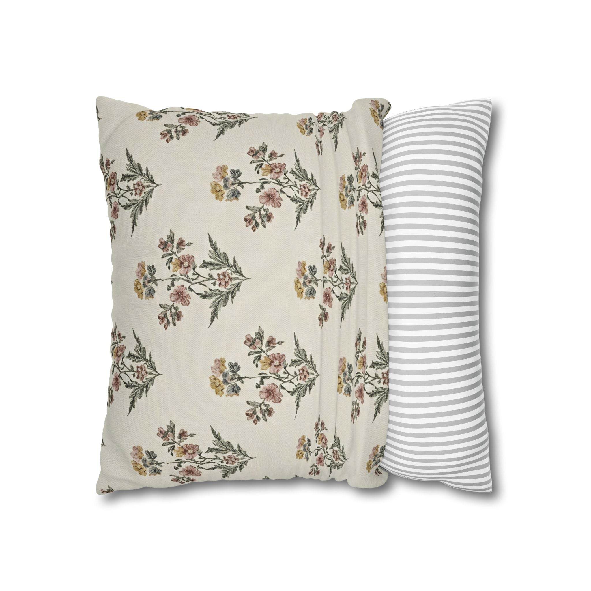 Briarwood Garden Floral Boho Square Pillowcase — Neutral Botanical Throw Pillow Cover - Creations by Chris and Carlos