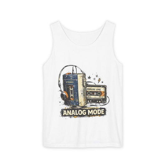 Analog Mode Tank Top — Retro Cassette & Headphones Vintage Music Tee - Creations by Chris and Carlos