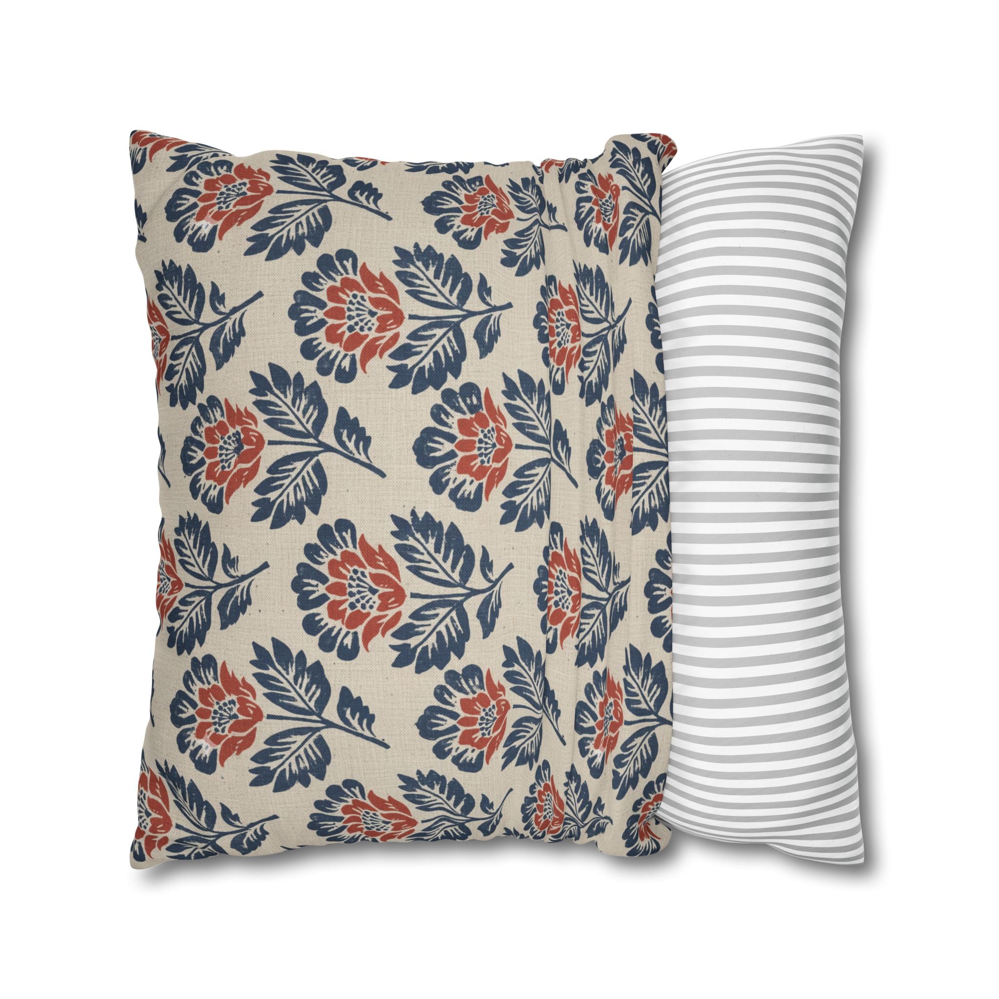Plumstead Manor Floral Block Print Decorative Pillowcase — Navy & Terracotta Garden Pattern - Creations by Chris and Carlos