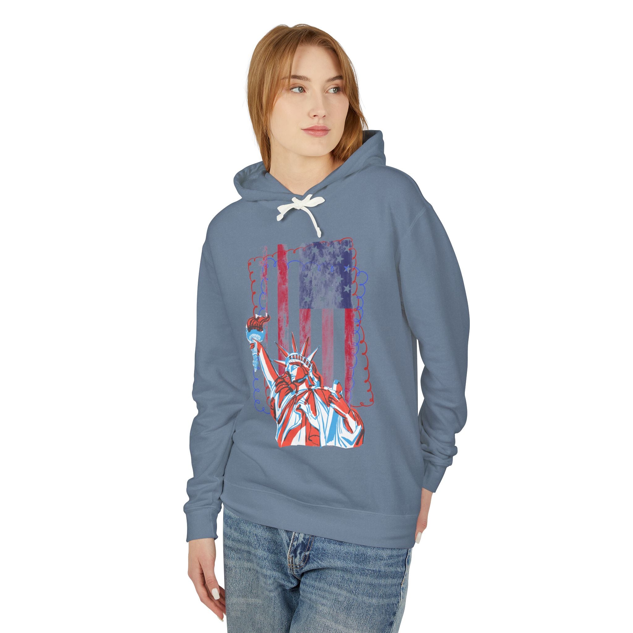Liberty Statue American Flag Hoodie — Patriotic USA Graphic Sweatshirt - Creations by Chris and Carlos