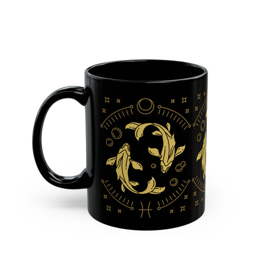 Pisces Gold Koi Black Mug — Zodiac Astrology Coffee Cup (11oz, 15oz) - Creations by Chris and Carlos
