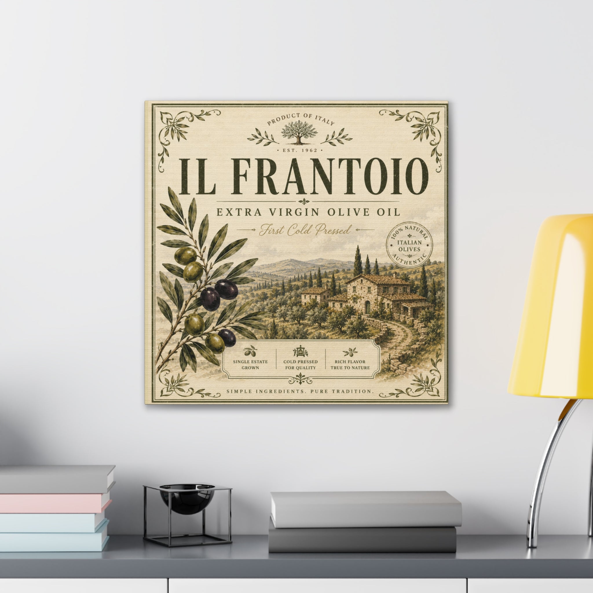 Il Frantoio Olive Oil Vintage Canvas Print — Italian Farmhouse Kitchen Wall Art - Creations by Chris and Carlos