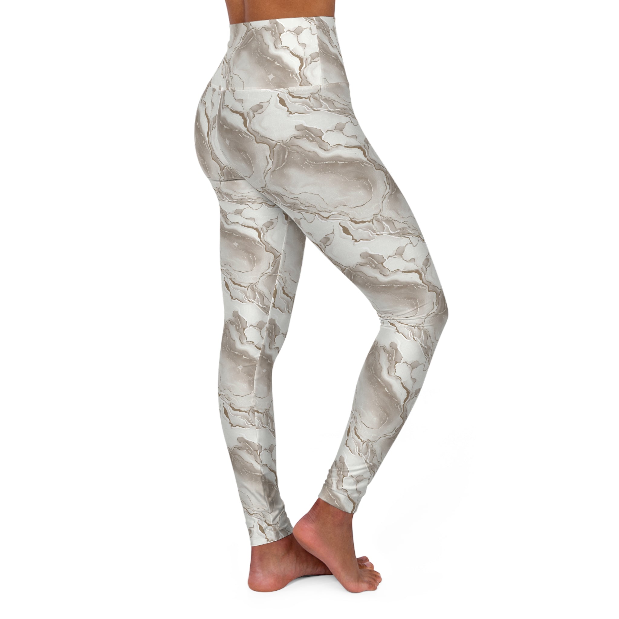 Marble Print High-Waisted Yoga Leggings — Soft Gray Stone Pattern - Creations by Chris and Carlos