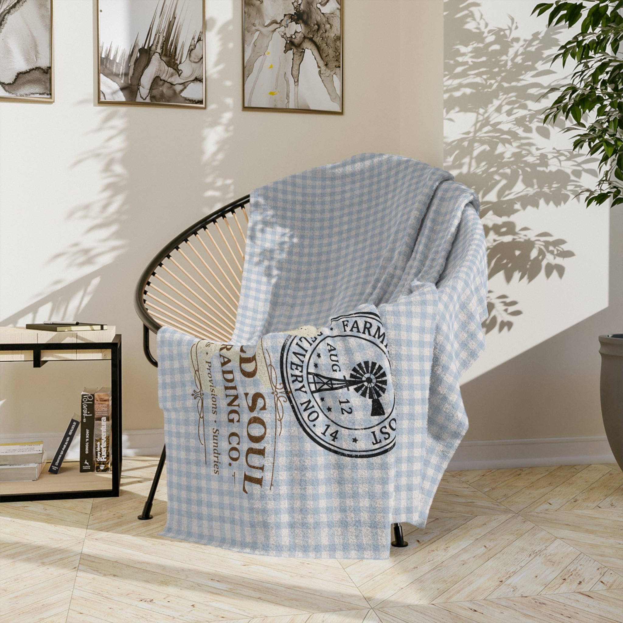 Light Blue Gingham Velveteen Microfiber Blanket — Cozy Plaid Throw for Nursery & Home - Creations by Chris and Carlos