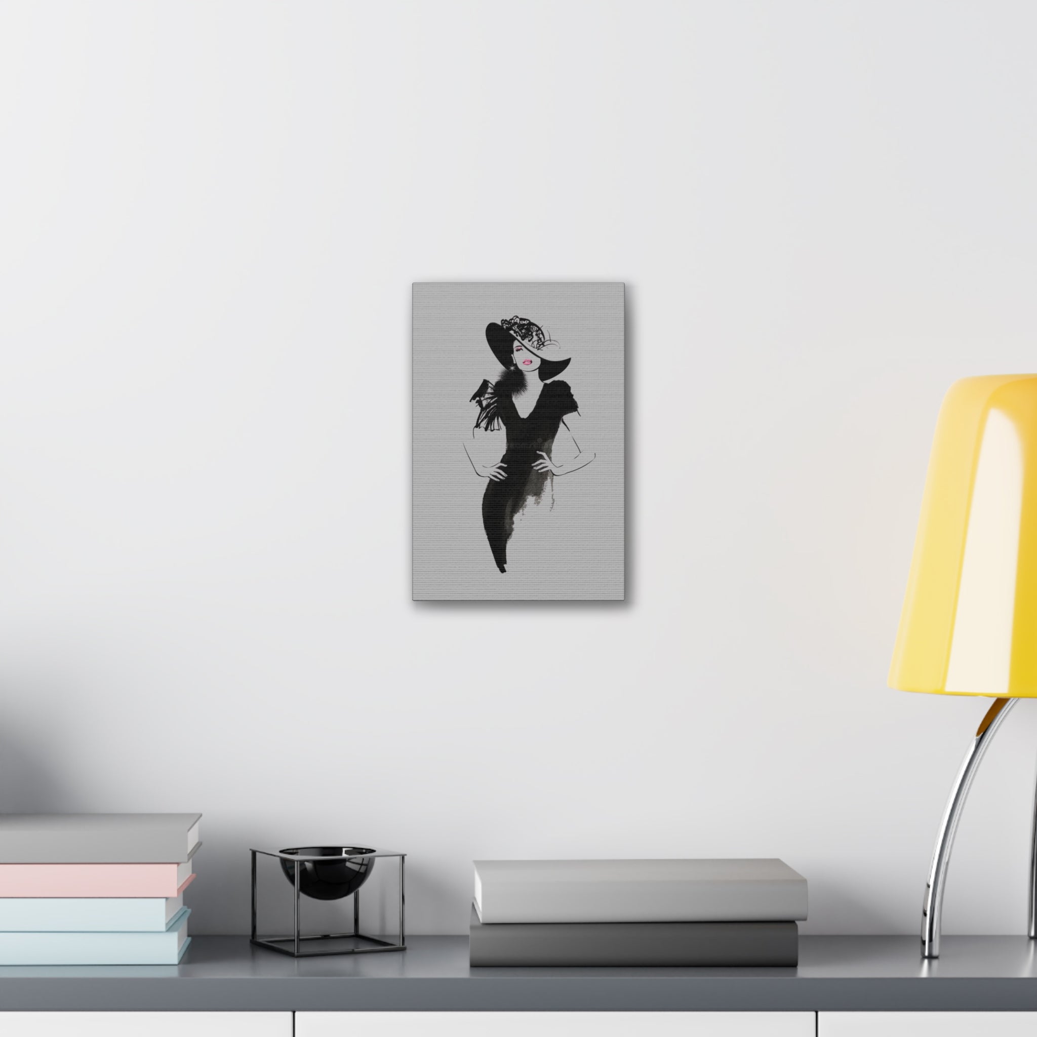 Fashion Illustration Canvas Wall Art — Elegant Lady in Black Hat - Creations by Chris and Carlos
