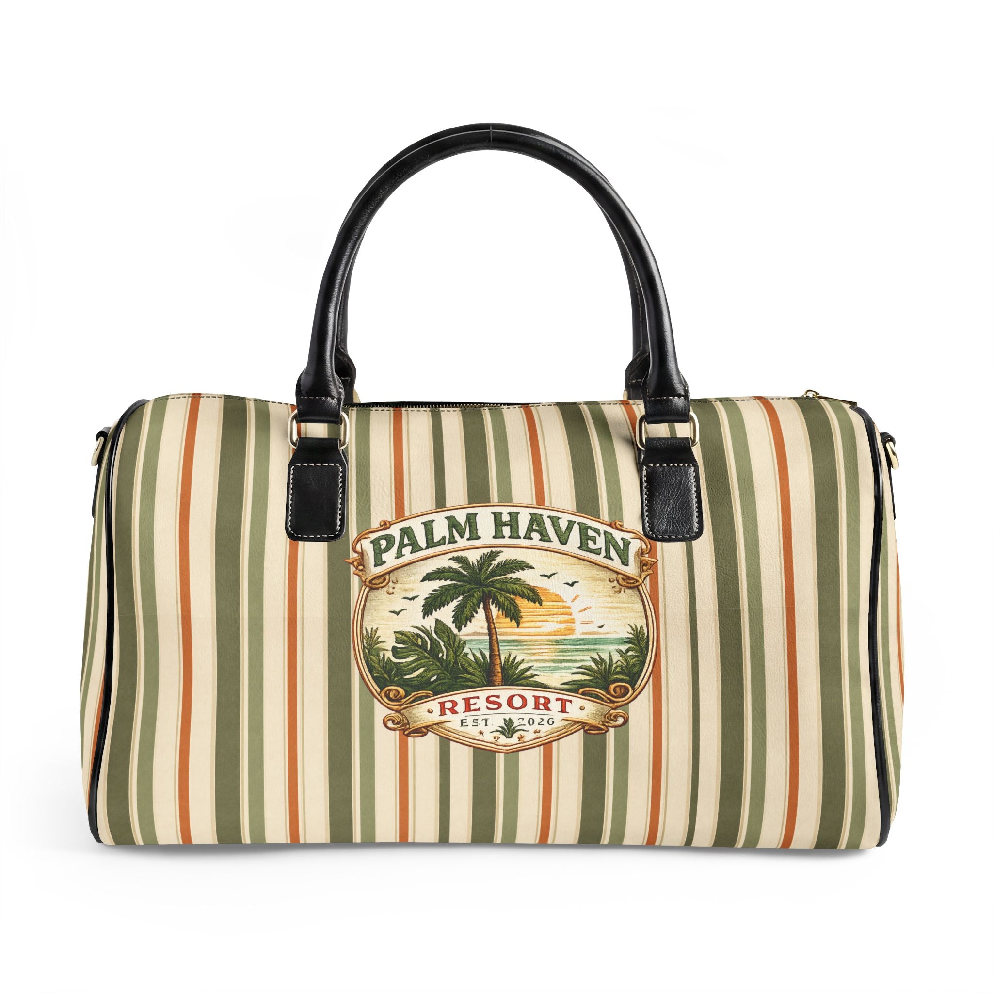 Striped Leather Weekender Bag — Olive & Tan Travel Duffle - Creations by Chris and Carlos