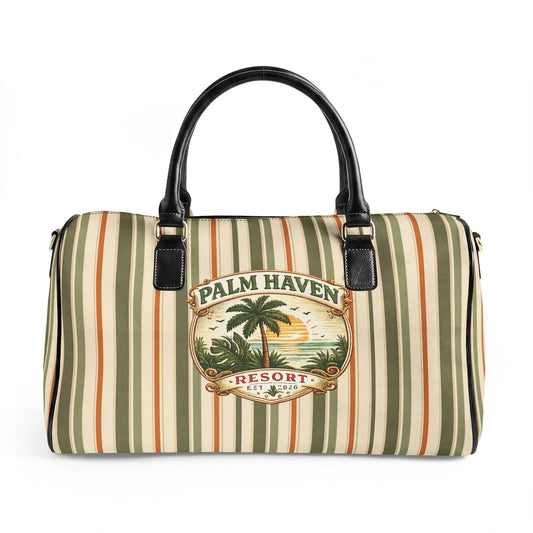 Striped Leather Weekender Bag — Olive & Tan Travel Duffle - Creations by Chris and Carlos
