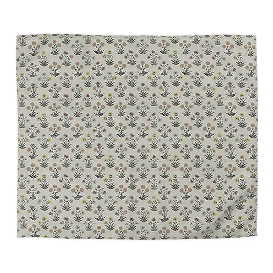 Floral Folk Pattern Duvet Cover — Neutral Microfiber Bedding - Creations by Chris and Carlos