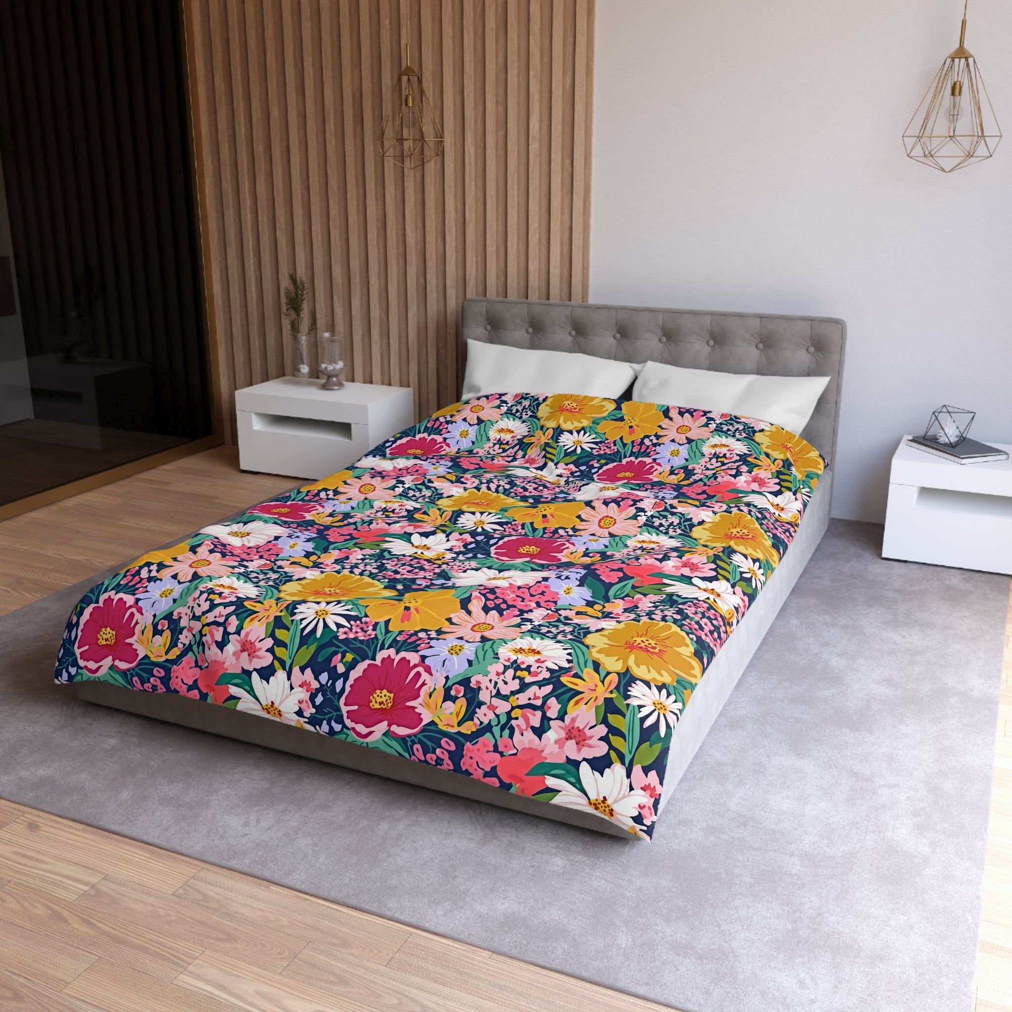 The Artisanal Flora Gallery Floral Duvet Cover — Bright Garden Bloom Microfiber Bedding - Creations by Chris and Carlos