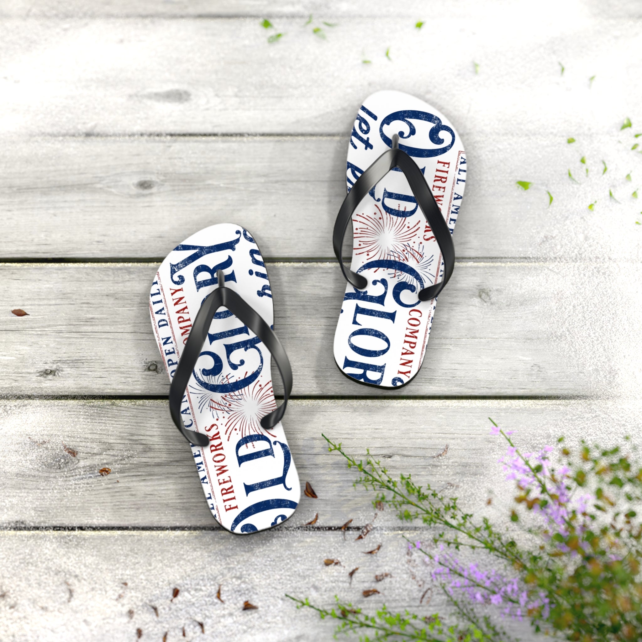 Patriotic 'Glory' Flip Flops – Red White & Blue Fireworks Beach Sandals - Creations by Chris and Carlos