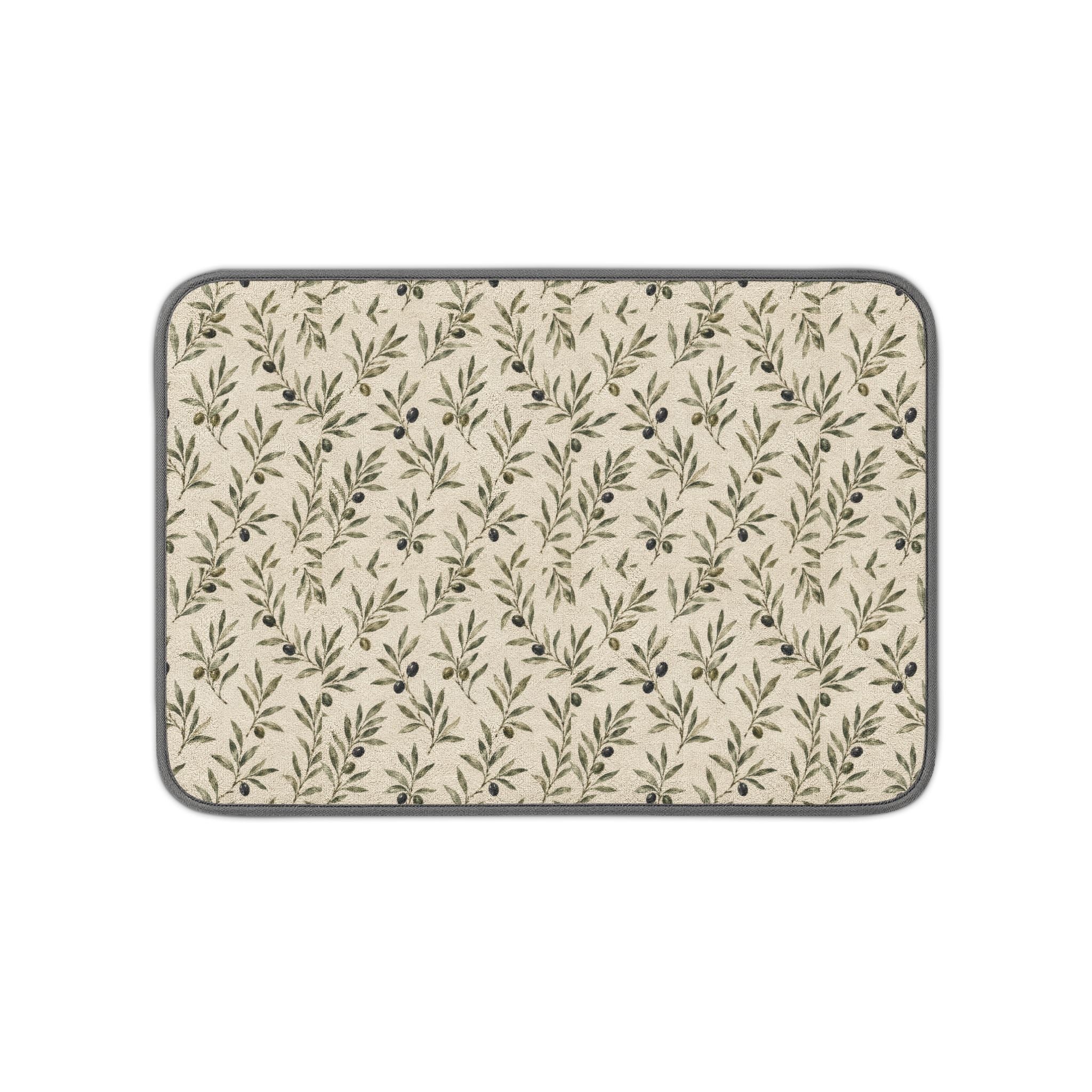 Olive Branch Microfiber Kitchen Dish Mat — Absorbent Floral Counter Drying Pad - Creations by Chris and Carlos