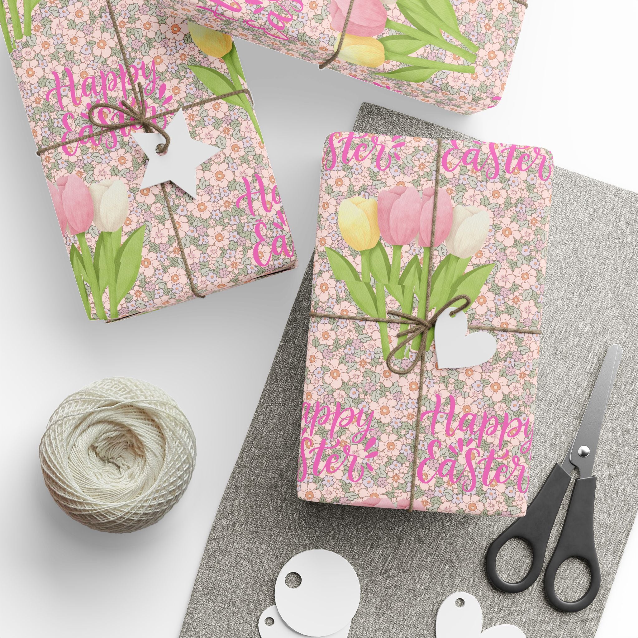Easter Floral Tulip Wrapping Paper Roll — Pink Vintage Bouquet Gift Wrap - Creations by Chris and Carlos